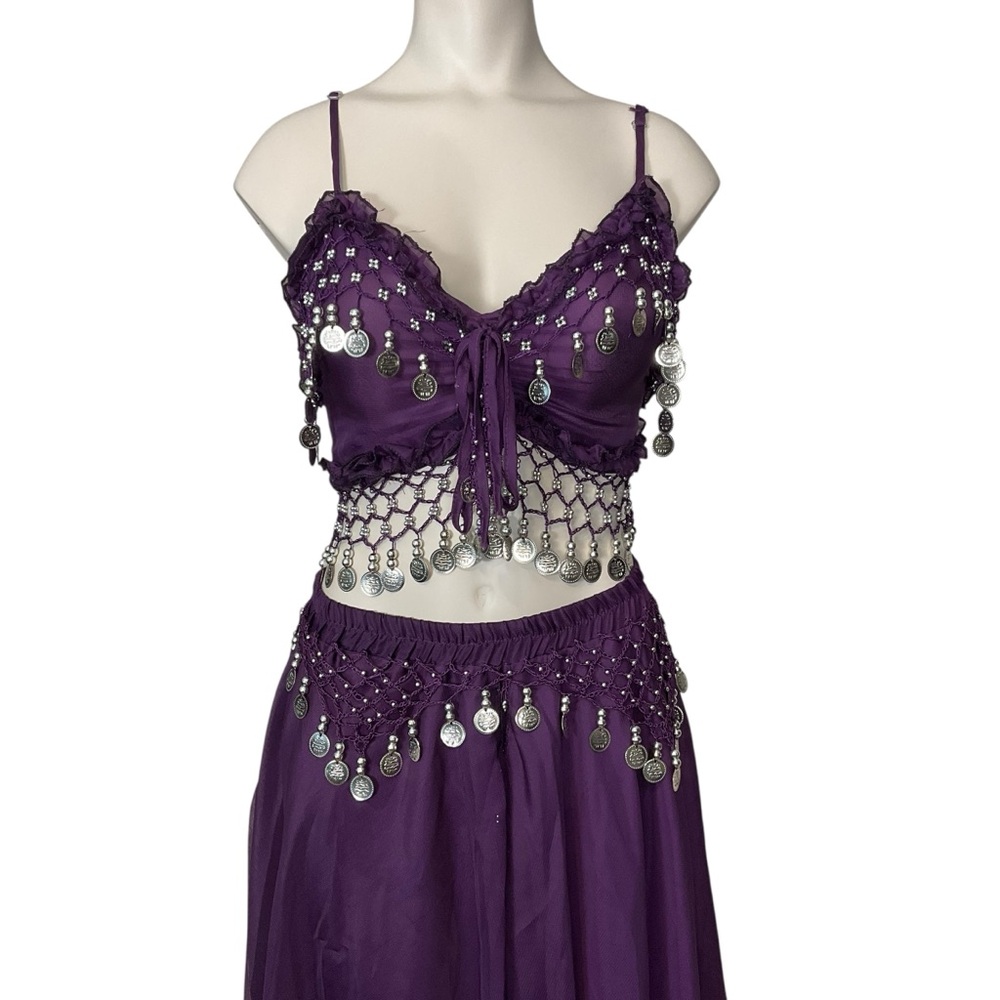 WESTERN FASHION sz S/M Belly Dancer Outfit Coin and Bead Accents Grape Purple - Picture 8 of 13